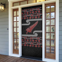 New Zealand Christmas Door Cover Meri Kirihimete Silver Fern Knit Style Red Color - Polynesian Pride