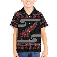 New Zealand Christmas Family Matching Long Sleeve Bodycon Dress and Hawaiian Shirt Meri Kirihimete Silver Fern Knit Style Red Color - Polynesian Pride
