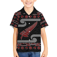New Zealand Christmas Family Matching Off The Shoulder Long Sleeve Dress and Hawaiian Shirt Meri Kirihimete Silver Fern Knit Style Red Color - Polynesian Pride
