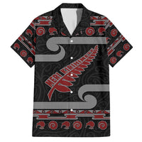 New Zealand Christmas Family Matching Off Shoulder Maxi Dress and Hawaiian Shirt Meri Kirihimete Silver Fern Knit Style Red Color - Polynesian Pride