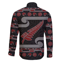 New Zealand Christmas Family Matching Short Sleeve Bodycon Dress and Hawaiian Shirt Meri Kirihimete Silver Fern Knit Style Red Color - Polynesian Pride