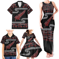New Zealand Christmas Family Matching Tank Maxi Dress and Hawaiian Shirt Meri Kirihimete Silver Fern Knit Style Red Color - Polynesian Pride