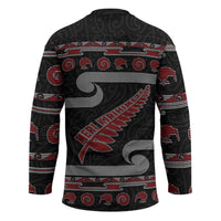 New Zealand Christmas Hockey Jersey Meri Kirihimete Silver Fern Knit Style Red Color - Polynesian Pride