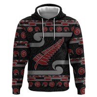 New Zealand Christmas Hoodie Meri Kirihimete Silver Fern Knit Style Red Color - Polynesian Pride