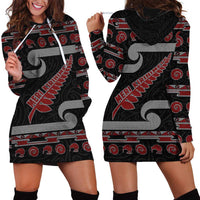 New Zealand Christmas Hoodie Dress Meri Kirihimete Silver Fern Knit Style Red Color - Polynesian Pride
