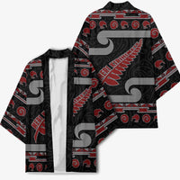 New Zealand Christmas Kimono Meri Kirihimete Silver Fern Knit Style Red Color - Polynesian Pride