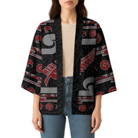 New Zealand Christmas Kimono Meri Kirihimete Silver Fern Knit Style Red Color - Polynesian Pride