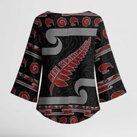 New Zealand Christmas Kimono Sleeve Blouse Meri Kirihimete Silver Fern Knit Style Red Color - Polynesian Pride