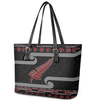 New Zealand Christmas Leather Tote Bag Meri Kirihimete Silver Fern Knit Style Red Color - Polynesian Pride
