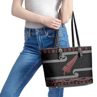 New Zealand Christmas Leather Tote Bag Meri Kirihimete Silver Fern Knit Style Red Color - Polynesian Pride