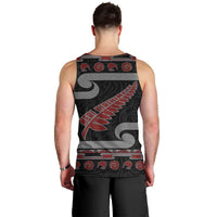 New Zealand Christmas Men Tank Top Meri Kirihimete Silver Fern Knit Style Red Color - Polynesian Pride