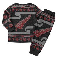 New Zealand Christmas Pajama Set Meri Kirihimete Silver Fern Knit Style Red Color - Polynesian Pride