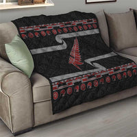 New Zealand Christmas Quilt Meri Kirihimete Silver Fern Knit Style Red Color - Polynesian Pride