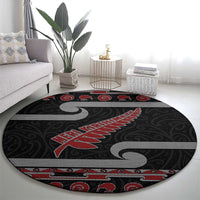 New Zealand Christmas Round Carpet Meri Kirihimete Silver Fern Knit Style Red Color - Polynesian Pride
