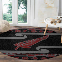 New Zealand Christmas Round Carpet Meri Kirihimete Silver Fern Knit Style Red Color - Polynesian Pride