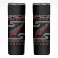New Zealand Christmas Skinny Tumbler Meri Kirihimete Silver Fern Knit Style Red Color - Polynesian Pride