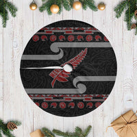 New Zealand Christmas Tree Skirt Meri Kirihimete Silver Fern Knit Style Red Color - Polynesian Pride