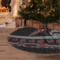 New Zealand Christmas Tree Skirt Meri Kirihimete Silver Fern Knit Style Red Color - Polynesian Pride