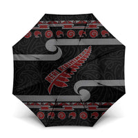 New Zealand Christmas Umbrella Meri Kirihimete Silver Fern Knit Style Red Color - Polynesian Pride