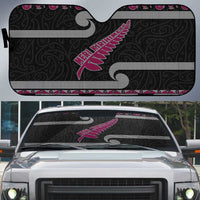 New Zealand Christmas Auto Sun Shade Meri Kirihimete Silver Fern Knit Style Pink Color - Polynesian Pride