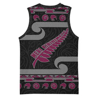 New Zealand Christmas Basketball Jersey Meri Kirihimete Silver Fern Knit Style Pink Color - Polynesian Pride