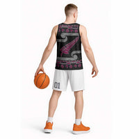 New Zealand Christmas Basketball Jersey Meri Kirihimete Silver Fern Knit Style Pink Color - Polynesian Pride