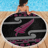 New Zealand Christmas Beach Blanket Meri Kirihimete Silver Fern Knit Style Pink Color - Polynesian Pride