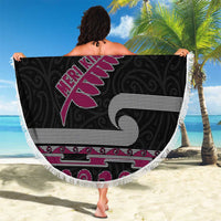 New Zealand Christmas Beach Blanket Meri Kirihimete Silver Fern Knit Style Pink Color - Polynesian Pride