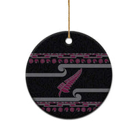 New Zealand Christmas Ceramic Ornament Meri Kirihimete Silver Fern Knit Style Pink Color - Polynesian Pride
