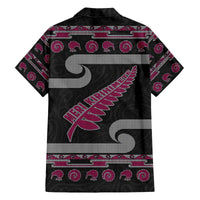 New Zealand Christmas Family Matching Off The Shoulder Long Sleeve Dress and Hawaiian Shirt Meri Kirihimete Silver Fern Knit Style Pink Color - Polynesian Pride