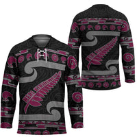 New Zealand Christmas Hockey Jersey Meri Kirihimete Silver Fern Knit Style Pink Color - Polynesian Pride