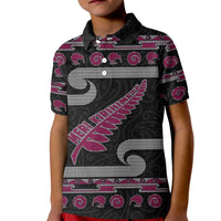 New Zealand Christmas Kid Polo Shirt Meri Kirihimete Silver Fern Knit Style Pink Color - Polynesian Pride