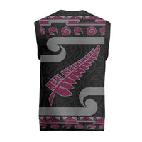 New Zealand Christmas Knitted V-Neck Vest Meri Kirihimete Silver Fern Knit Style Pink Color - Polynesian Pride