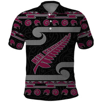 New Zealand Christmas Polo Shirt Meri Kirihimete Silver Fern Knit Style Pink Color - Polynesian Pride