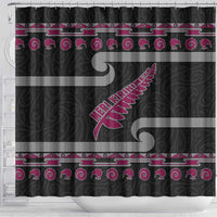 New Zealand Christmas Shower Curtain Meri Kirihimete Silver Fern Knit Style Pink Color - Polynesian Pride