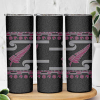 New Zealand Christmas Skinny Tumbler Meri Kirihimete Silver Fern Knit Style Pink Color - Polynesian Pride