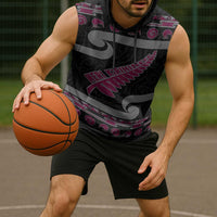 New Zealand Christmas Sleeveless Hoodie Meri Kirihimete Silver Fern Knit Style Pink Color - Polynesian Pride