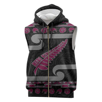 New Zealand Christmas Sleeveless Zip Hoodie Meri Kirihimete Silver Fern Knit Style Pink Color - Polynesian Pride