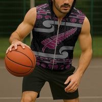 New Zealand Christmas Sleeveless Zip Hoodie Meri Kirihimete Silver Fern Knit Style Pink Color - Polynesian Pride