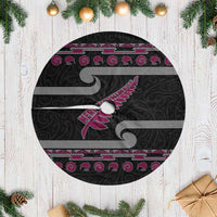 New Zealand Christmas Tree Skirt Meri Kirihimete Silver Fern Knit Style Pink Color - Polynesian Pride