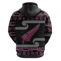 New Zealand Christmas Zip Hoodie Meri Kirihimete Silver Fern Knit Style Pink Color - Polynesian Pride