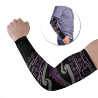 New Zealand Christmas Arm Sleeves Meri Kirihimete Silver Fern Knit Style Purple Color - Polynesian Pride