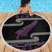 New Zealand Christmas Beach Blanket Meri Kirihimete Silver Fern Knit Style Purple Color - Polynesian Pride