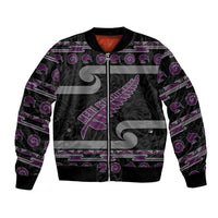 New Zealand Christmas Bomber Jacket Meri Kirihimete Silver Fern Knit Style Purple Color - Polynesian Pride