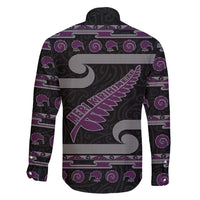 New Zealand Christmas Family Matching Short Sleeve Bodycon Dress and Hawaiian Shirt Meri Kirihimete Silver Fern Knit Style Purple Color - Polynesian Pride