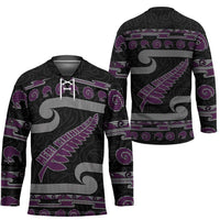 New Zealand Christmas Hockey Jersey Meri Kirihimete Silver Fern Knit Style Purple Color - Polynesian Pride