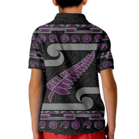 New Zealand Christmas Kid Polo Shirt Meri Kirihimete Silver Fern Knit Style Purple Color - Polynesian Pride