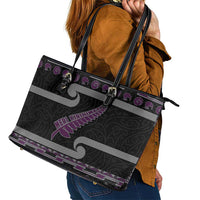 New Zealand Christmas Leather Tote Bag Meri Kirihimete Silver Fern Knit Style Purple Color - Polynesian Pride