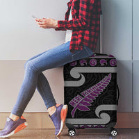 New Zealand Christmas Luggage Cover Meri Kirihimete Silver Fern Knit Style Purple Color - Polynesian Pride