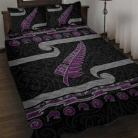New Zealand Christmas Quilt Bed Set Meri Kirihimete Silver Fern Knit Style Purple Color - Polynesian Pride